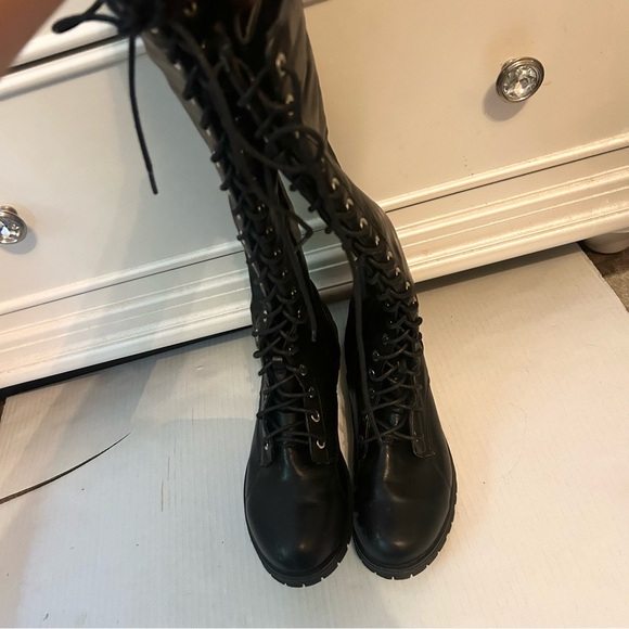 JustFab Black Lace Up Boots - Picture 6 of 10